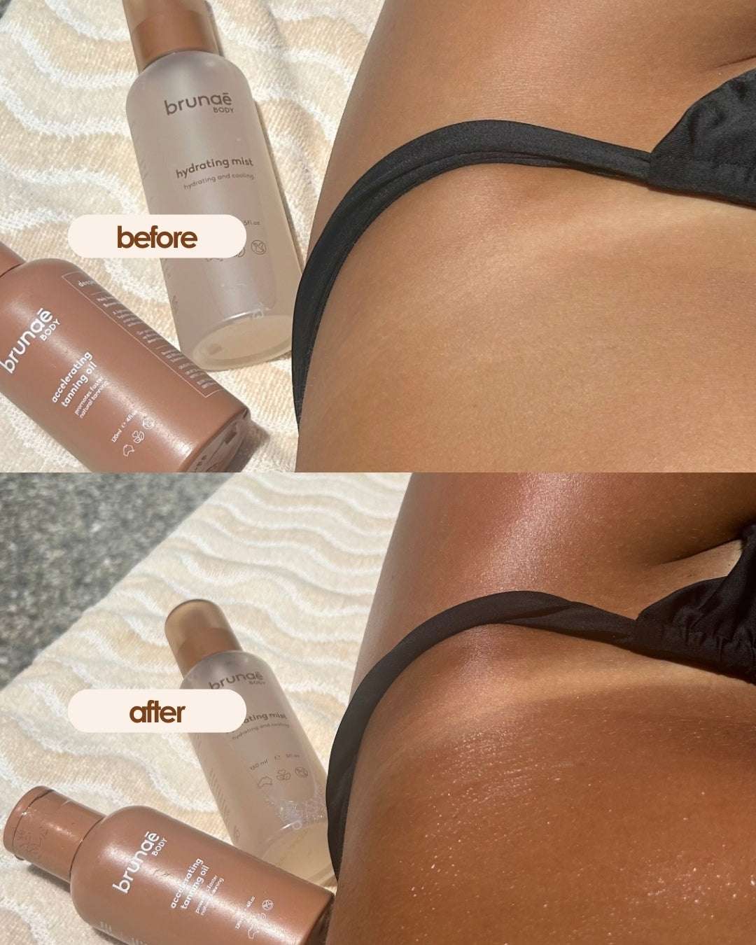 Before and After Using Brunāe Body Oil